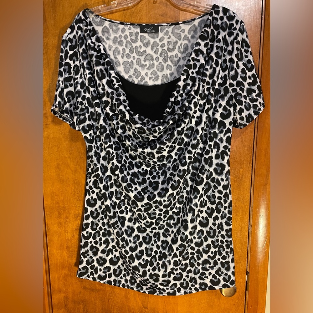 Rachel Rachel 2X Black and White Animal Print Top